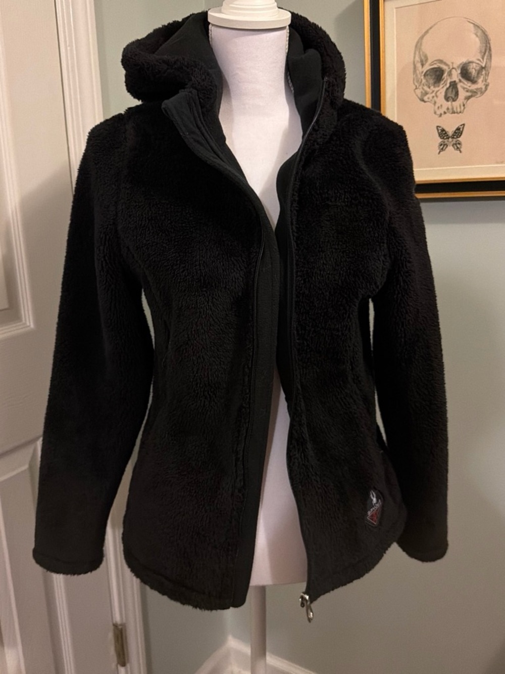 Spyder Black Plush Hooded Jacket with Zip